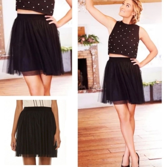 LC Lauren Conrad Make Believe Black Tulle Skirt Layered Elastic Stretch Waist L - Picture 1 of 11